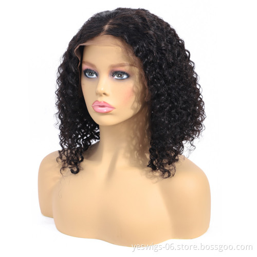 Women Lace Frontal 13*4 Wig For Beginners 1b Mongolian Natural Color Hair Remy Short Bob Cut Wholesale Mongolian Kinky Curly Wig